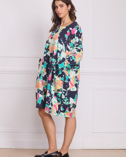 Robe mi-longue denim motifs peinture – 100% coton