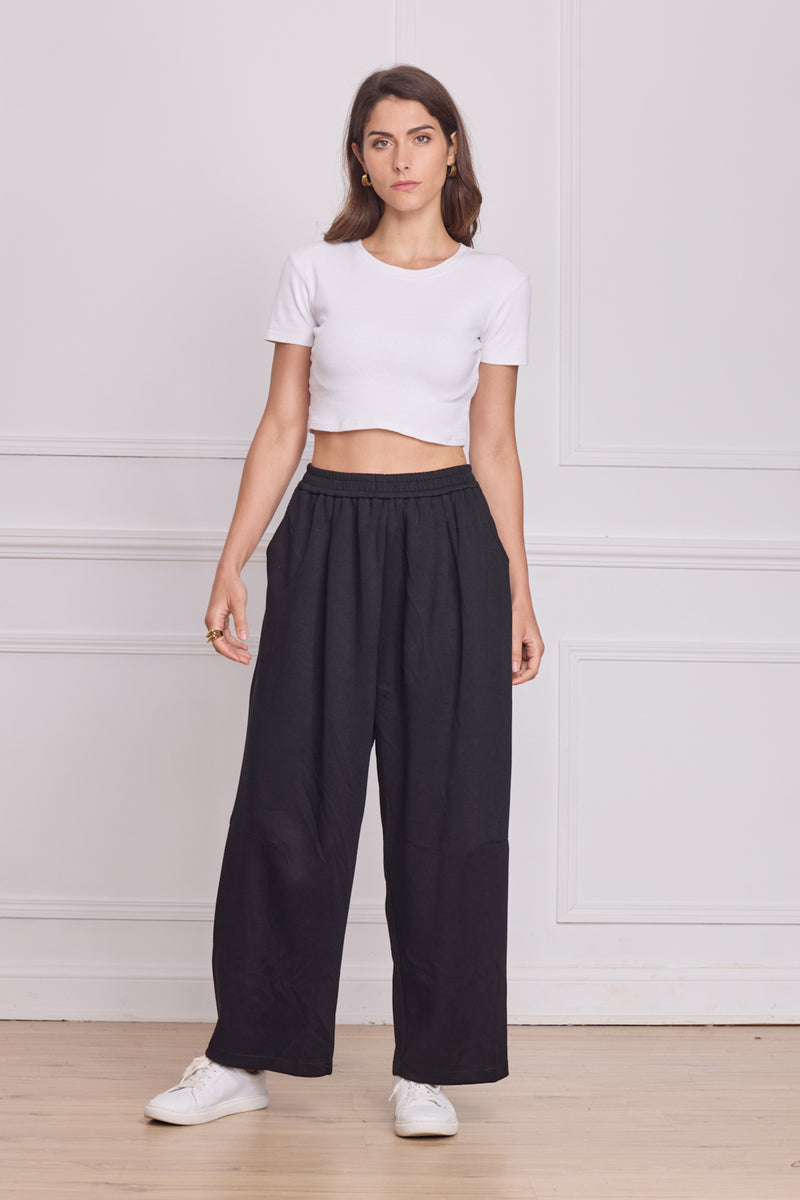 Pantalon wide femme noir hiver