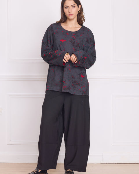 Haut femme gris à motifs rouges – 100% coton