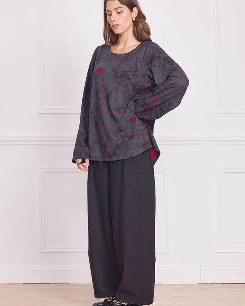 Haut femme gris à motifs rouges – 100% coton