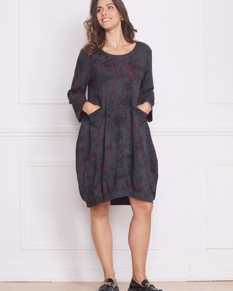 Robe femme grise à motifs rouges – 100% coton