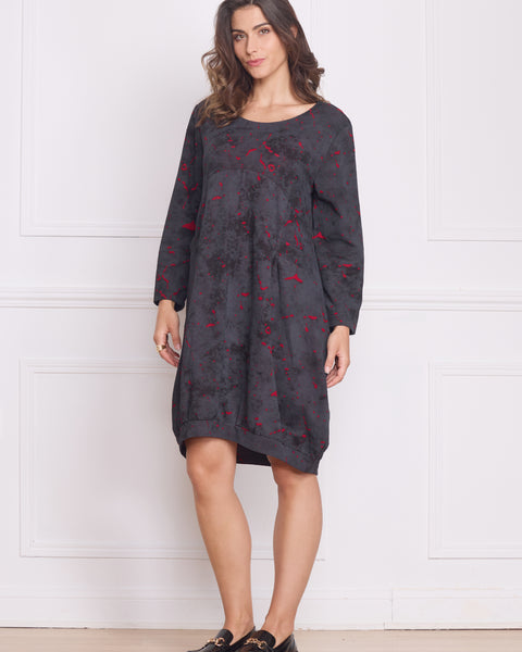 Robe femme grise à motifs rouges – 100% coton