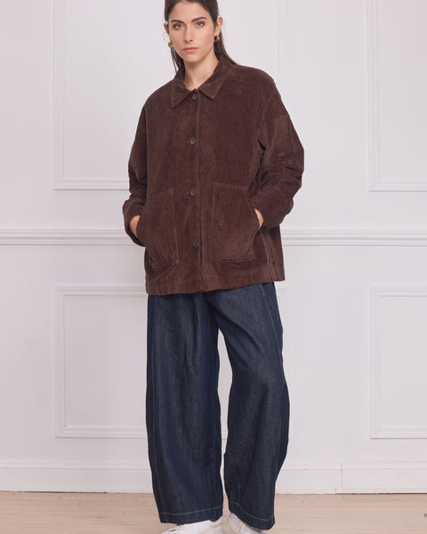 Veste femme en velours côtelé marron – 100% coton