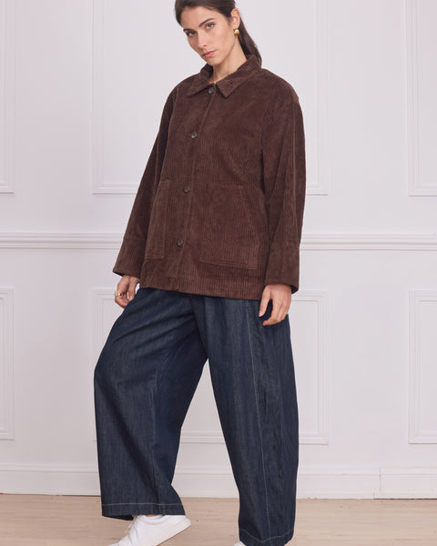 Veste femme en velours côtelé marron – 100% coton