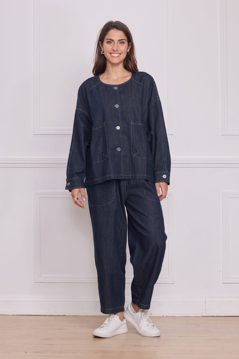 Veste courte jean bleu foncé femme – 100% coton – Bella Blue