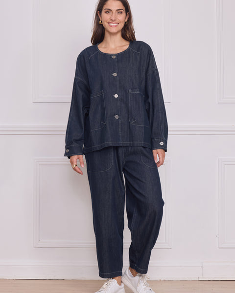 Veste en jean bleu foncé courte femme – 100% coton