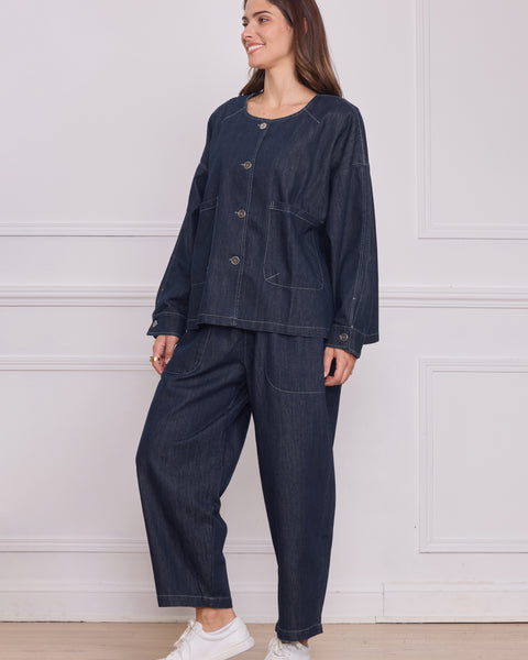 Veste en jean bleu foncé courte femme – 100% coton