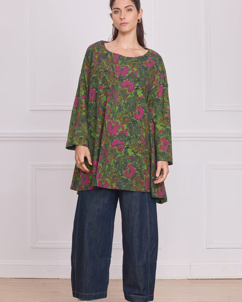 Tunique femme verte à motifs