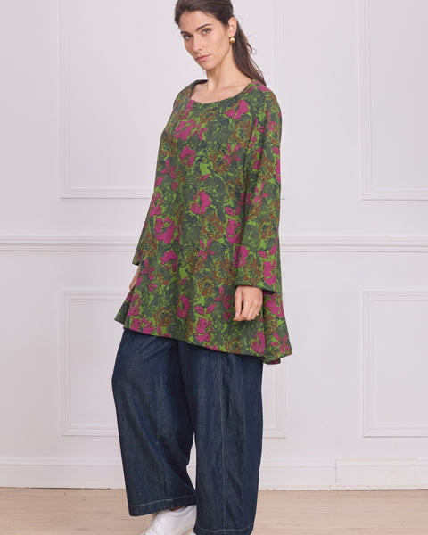 Tunique femme verte à motifs