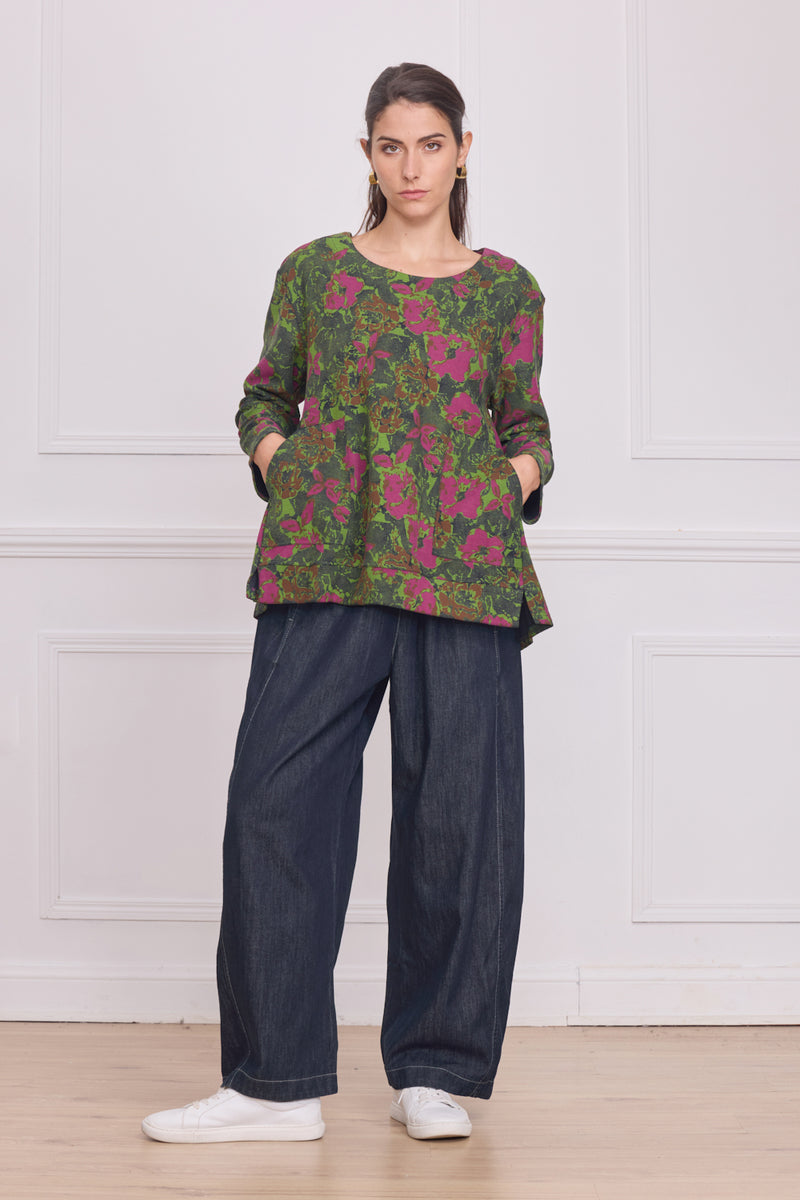 Blouse femme verte à motifs – 90% coton