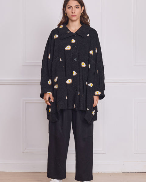 Veste femme légère noire à motifs œufs