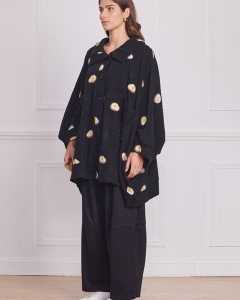 Veste femme légère noire à motifs œufs