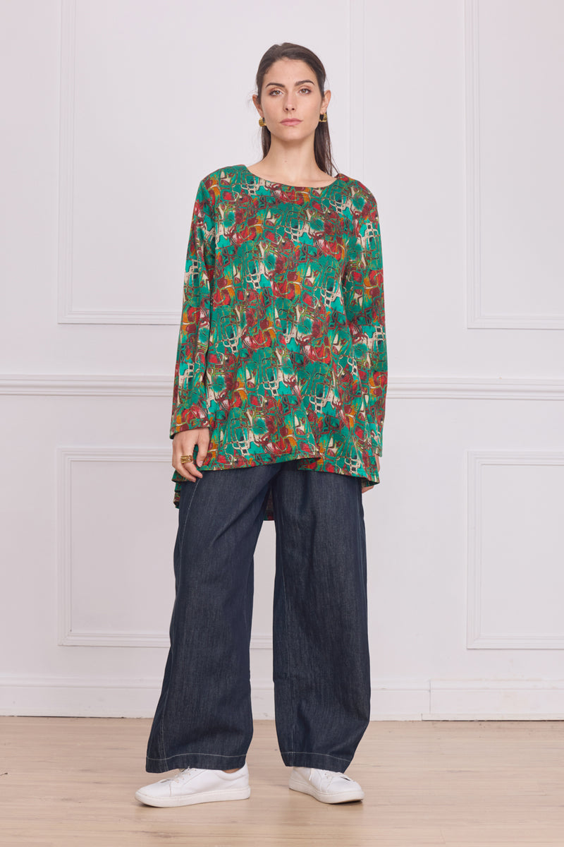 Blouse femme verte à motifs