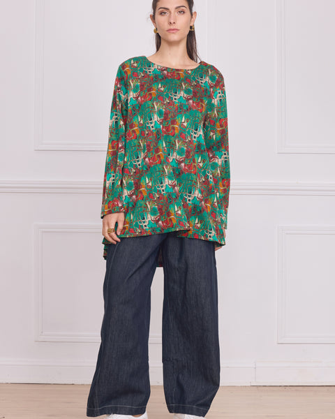 Blouse femme verte à motifs
