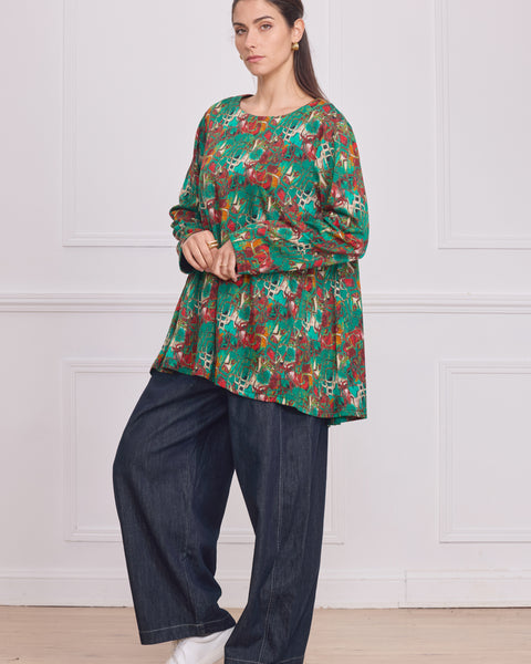 Blouse femme verte à motifs