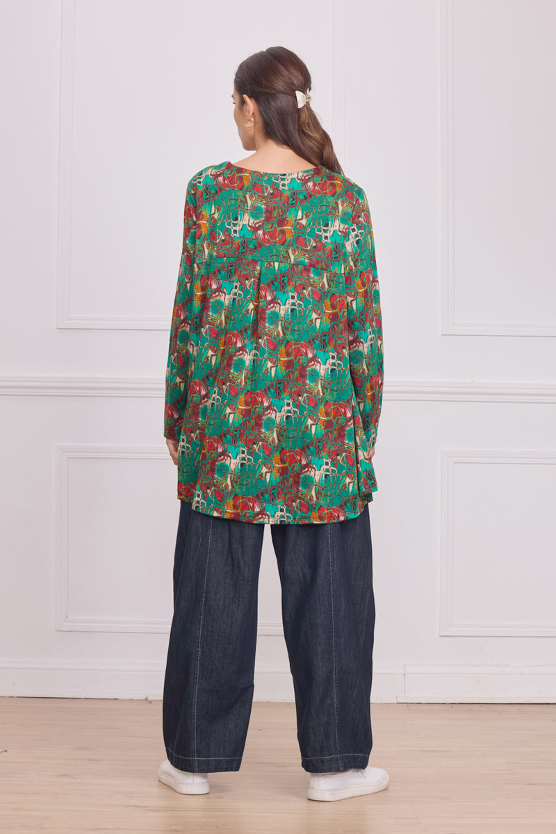 Blouse femme verte à motifs