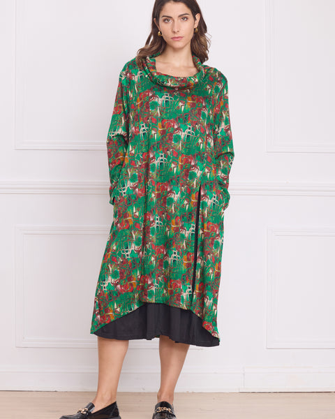 Robe longue femme verte à motifs