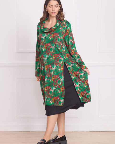 Robe longue femme verte à motifs
