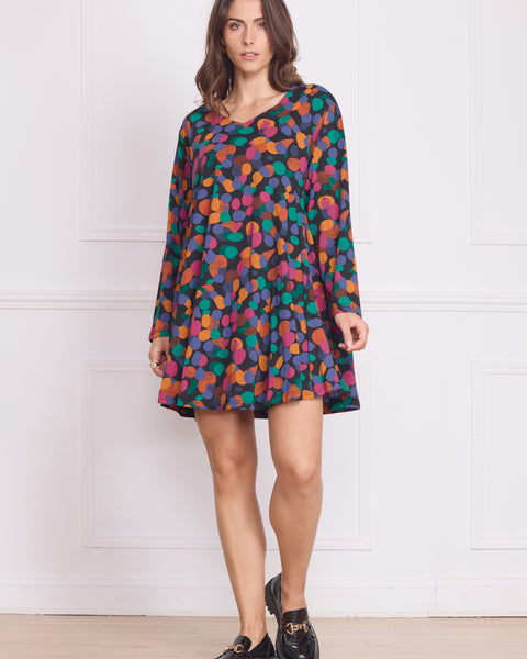 Robe courte femme à pois multicolores – 100% coton