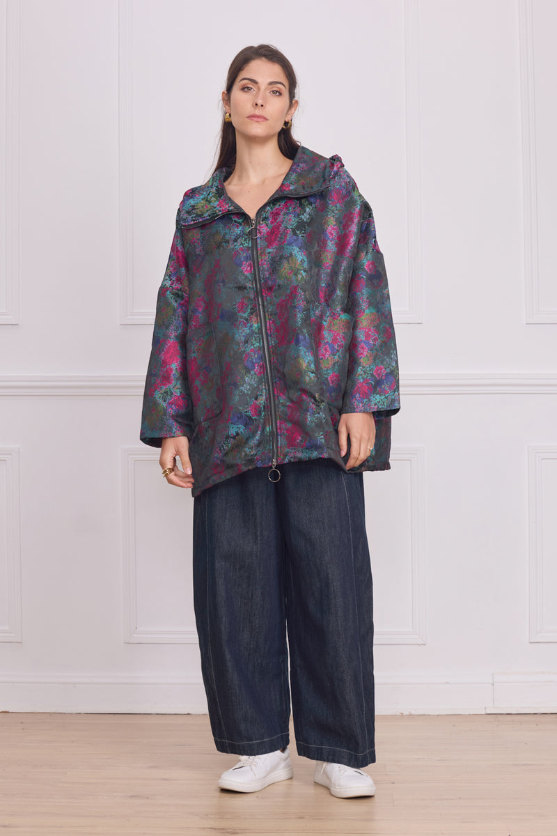 Manteau court femme zippé à motifs