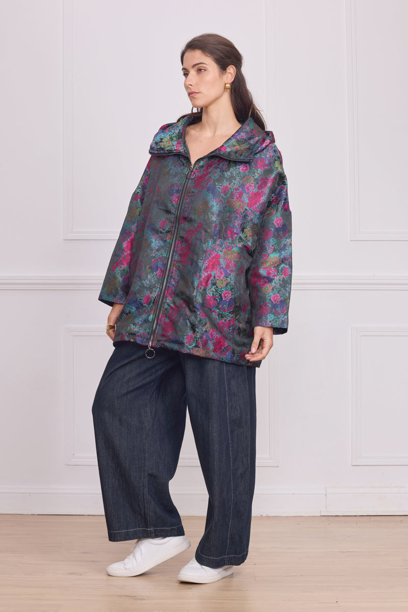 Manteau court femme zippé à motifs