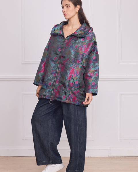 Manteau court femme zippé à motifs