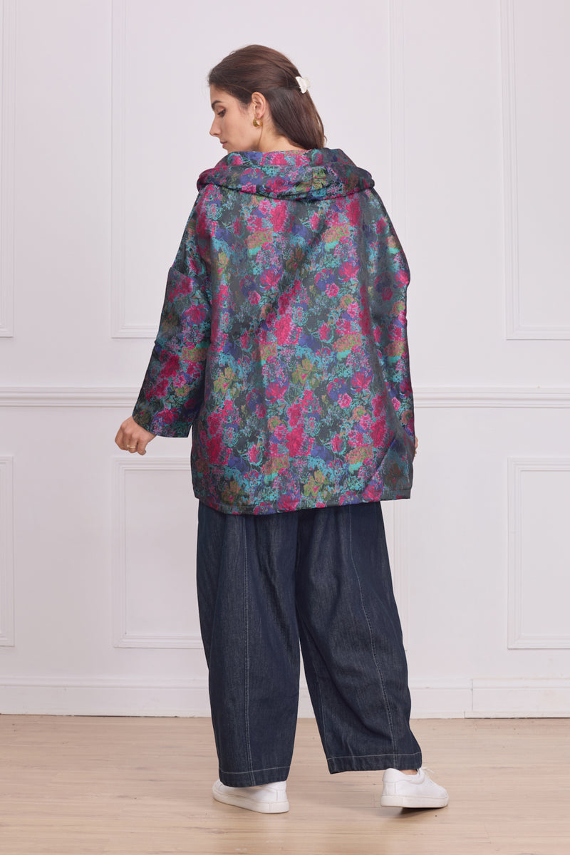 Manteau court femme zippé à motifs