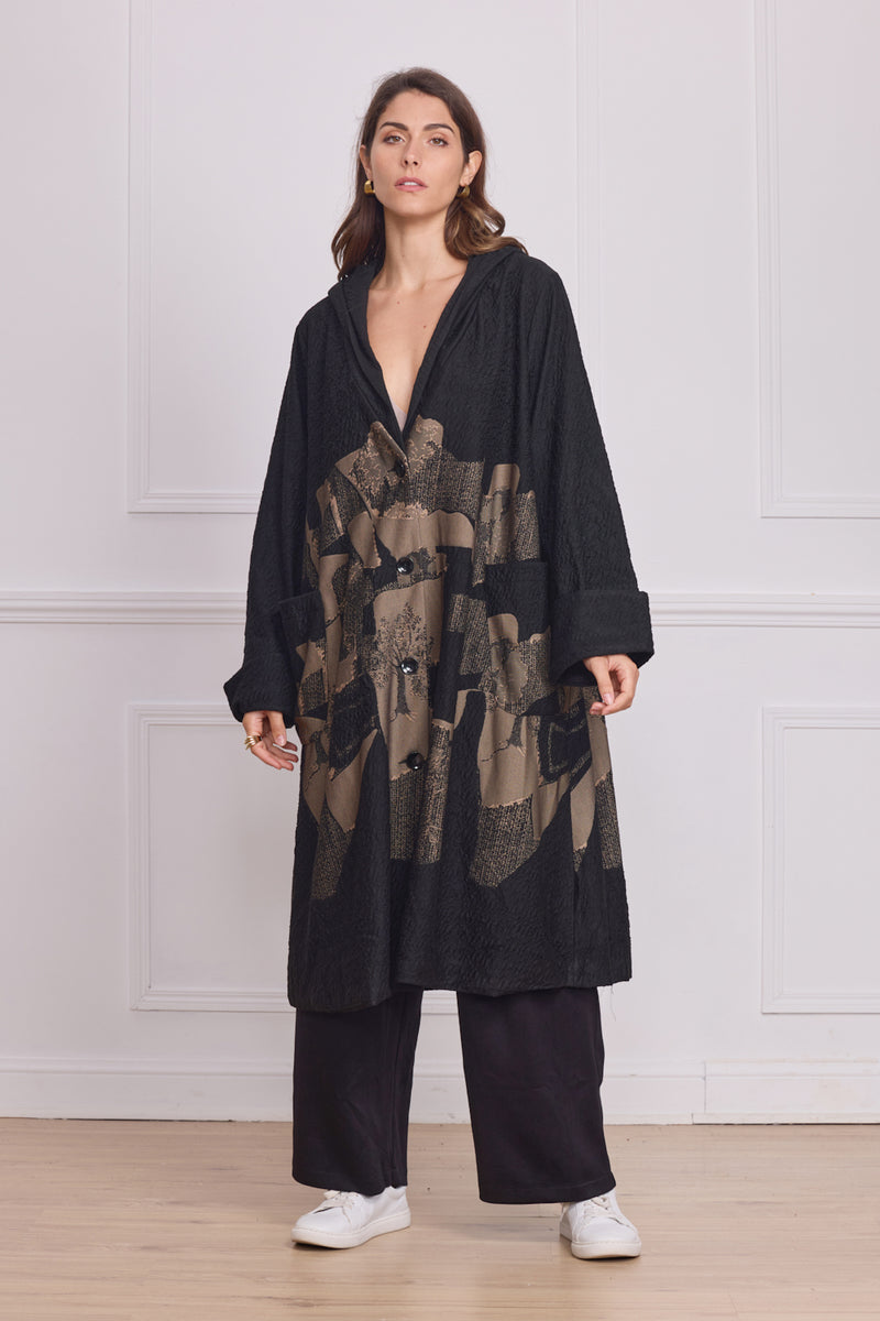 Manteau léger femme noir à motifs