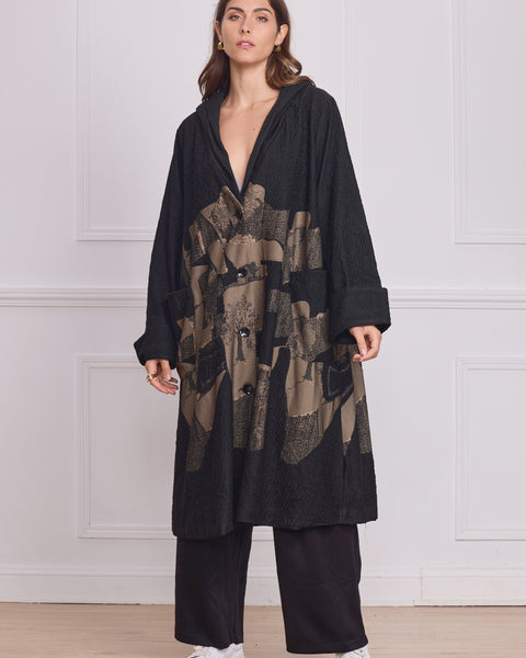 Manteau léger femme noir à motifs