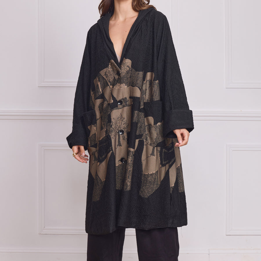 Manteau léger femme noir à motifs