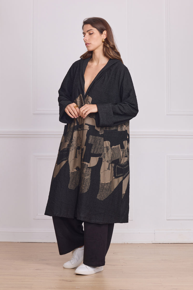 Manteau léger femme noir à motifs