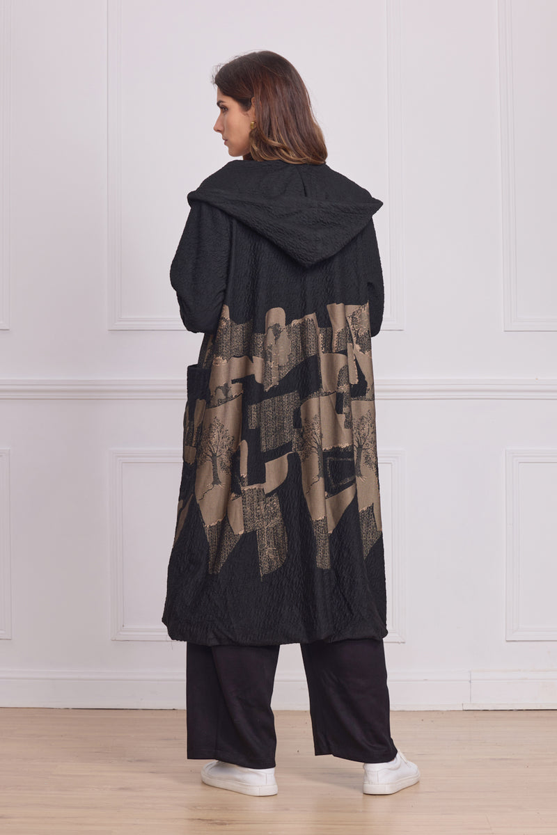 Manteau léger femme noir à motifs