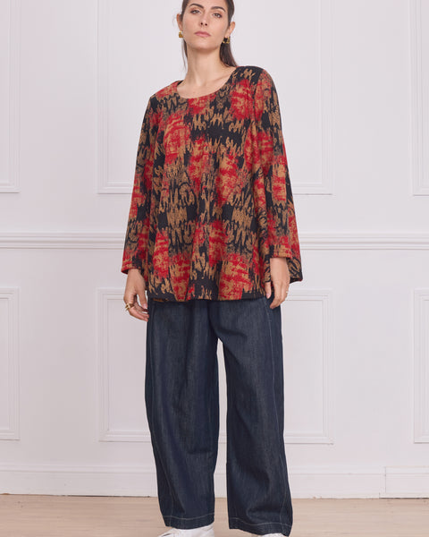 Blouse femme noire à motifs multicolores