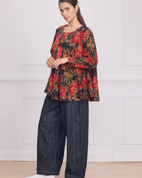 Blouse femme noire à motifs multicolores