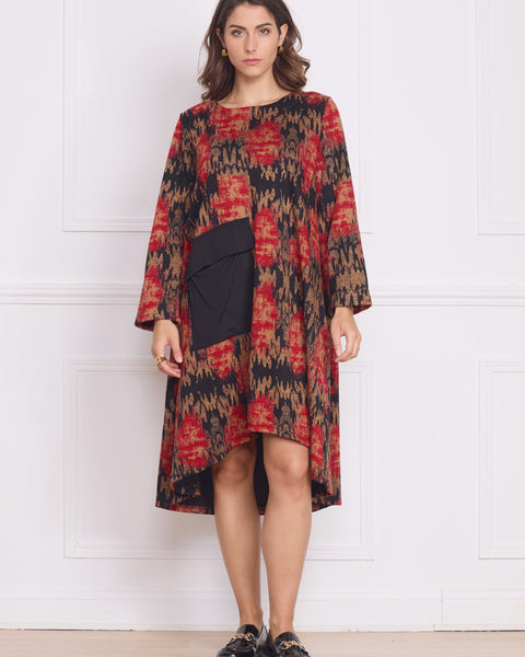 Robe femme noire à motifs multicolores