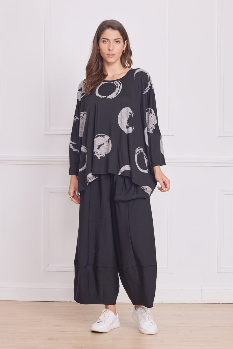 Blouse femme noire à motifs cercles