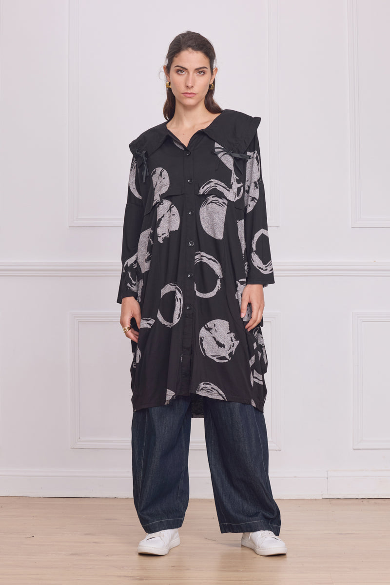 Chemise femme noire à motifs cercles