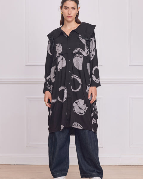 Chemise femme noire à motifs cercles