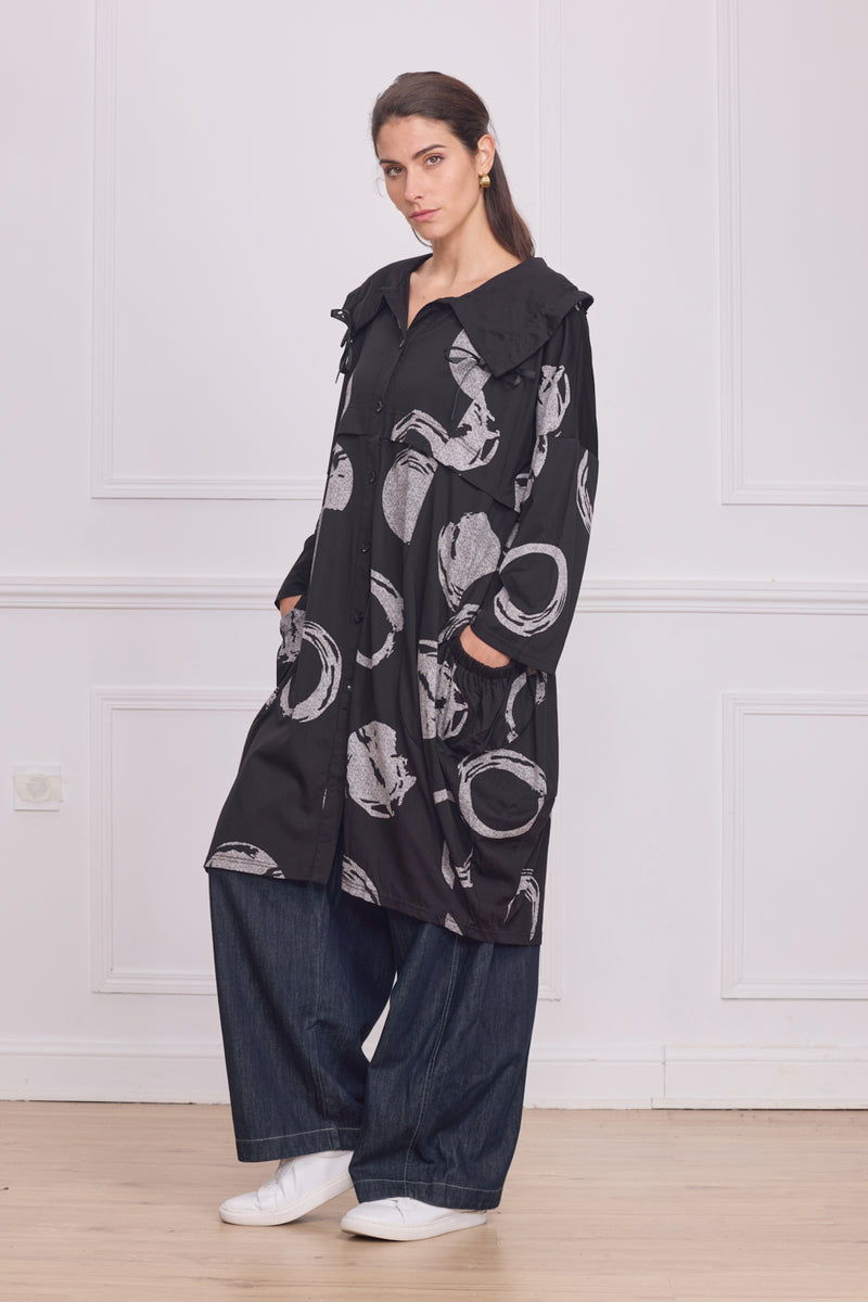 Chemise femme noire à motifs cercles