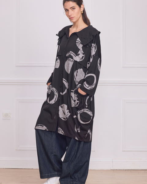 Chemise femme noire à motifs cercles