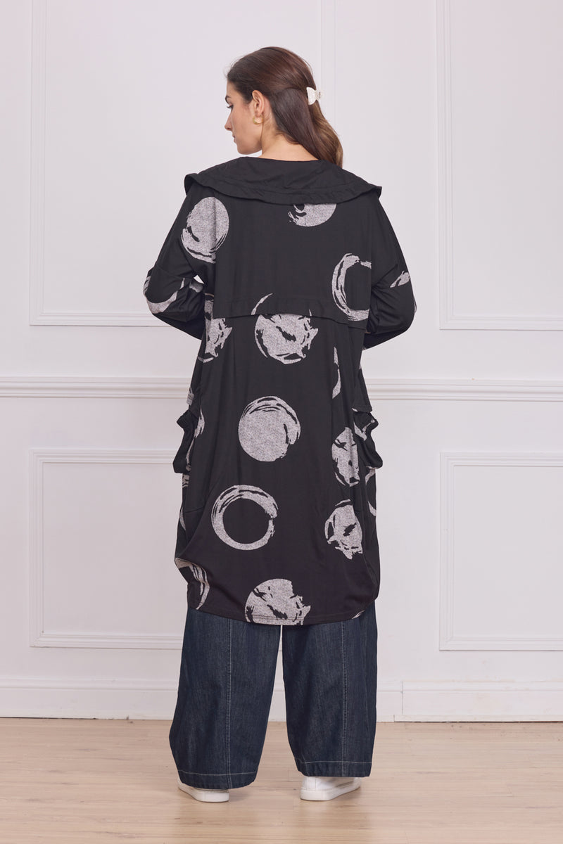 Chemise femme noire à motifs cercles