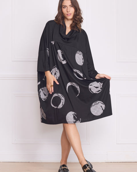 Robe femme noire à motifs cercles