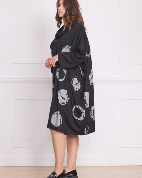 Robe femme noire à motifs cercles