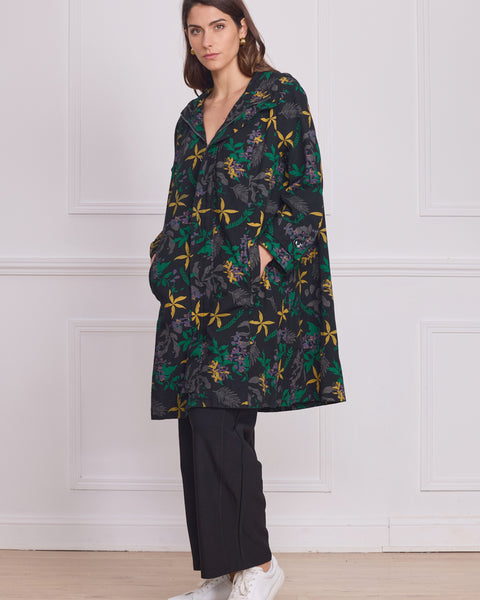 Manteau à capuche noir motifs nature – 100% coton