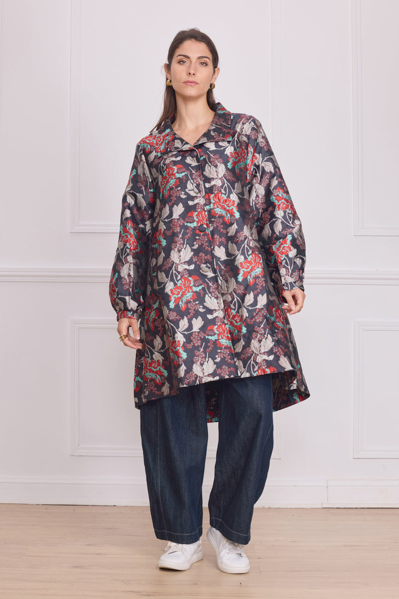 Manteau femme léger brillant à fleurs