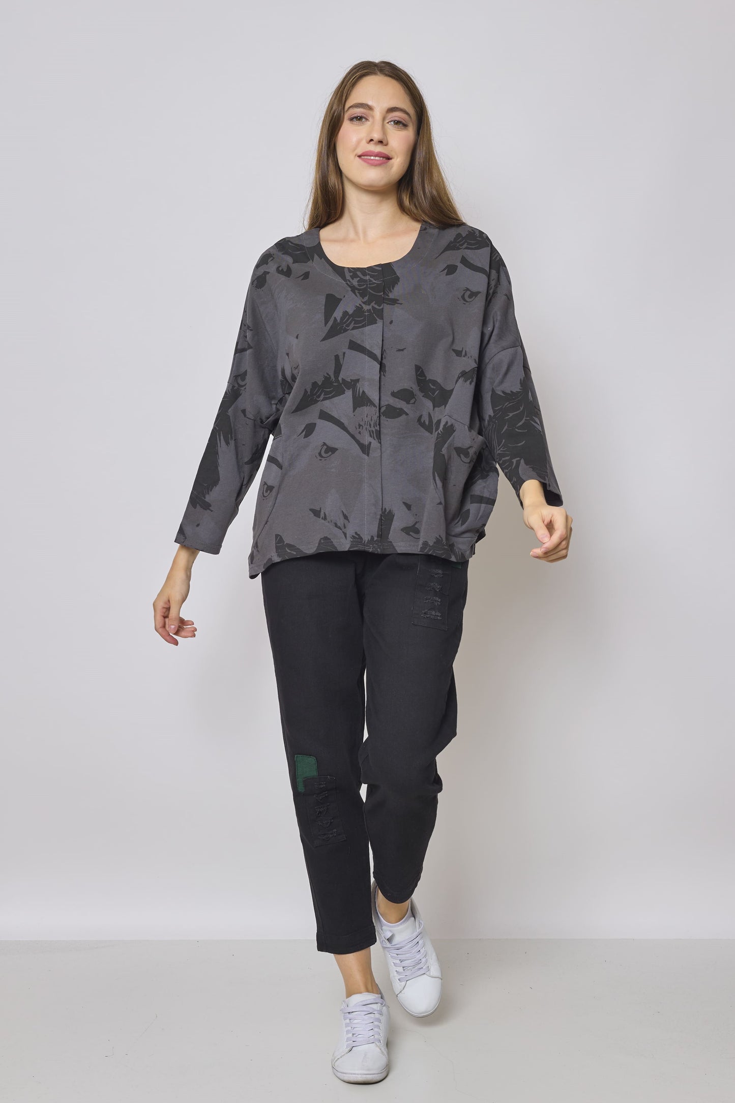 Blusa in cotone fantasia aquila