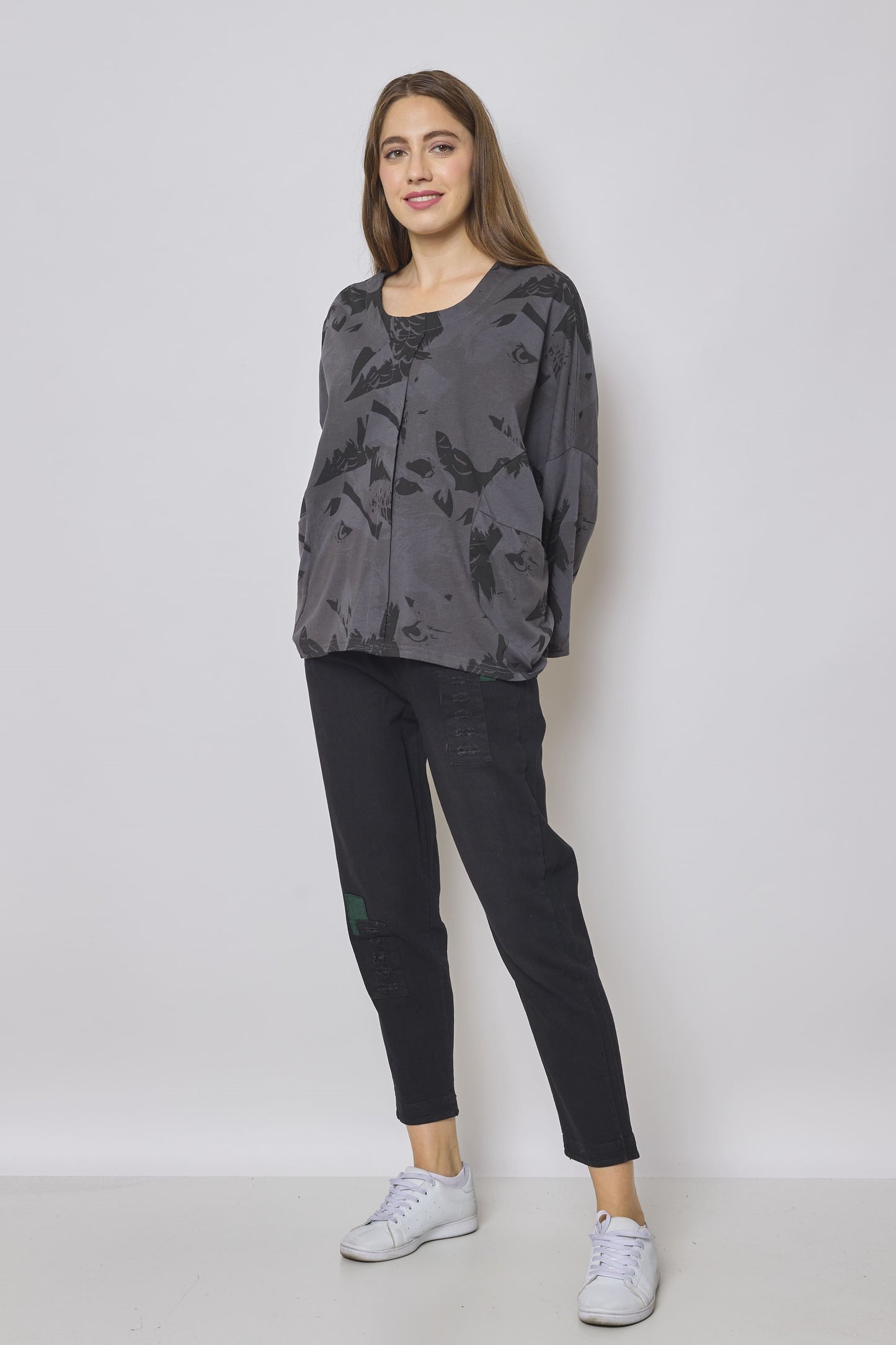 Blusa in cotone fantasia aquila