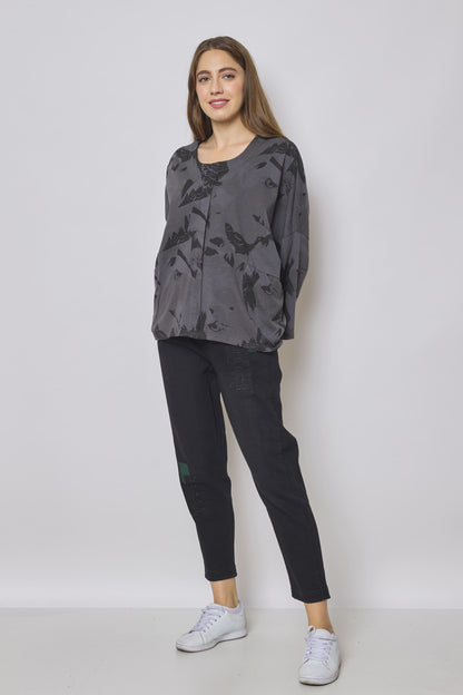 Eagle-patterned cotton blouse