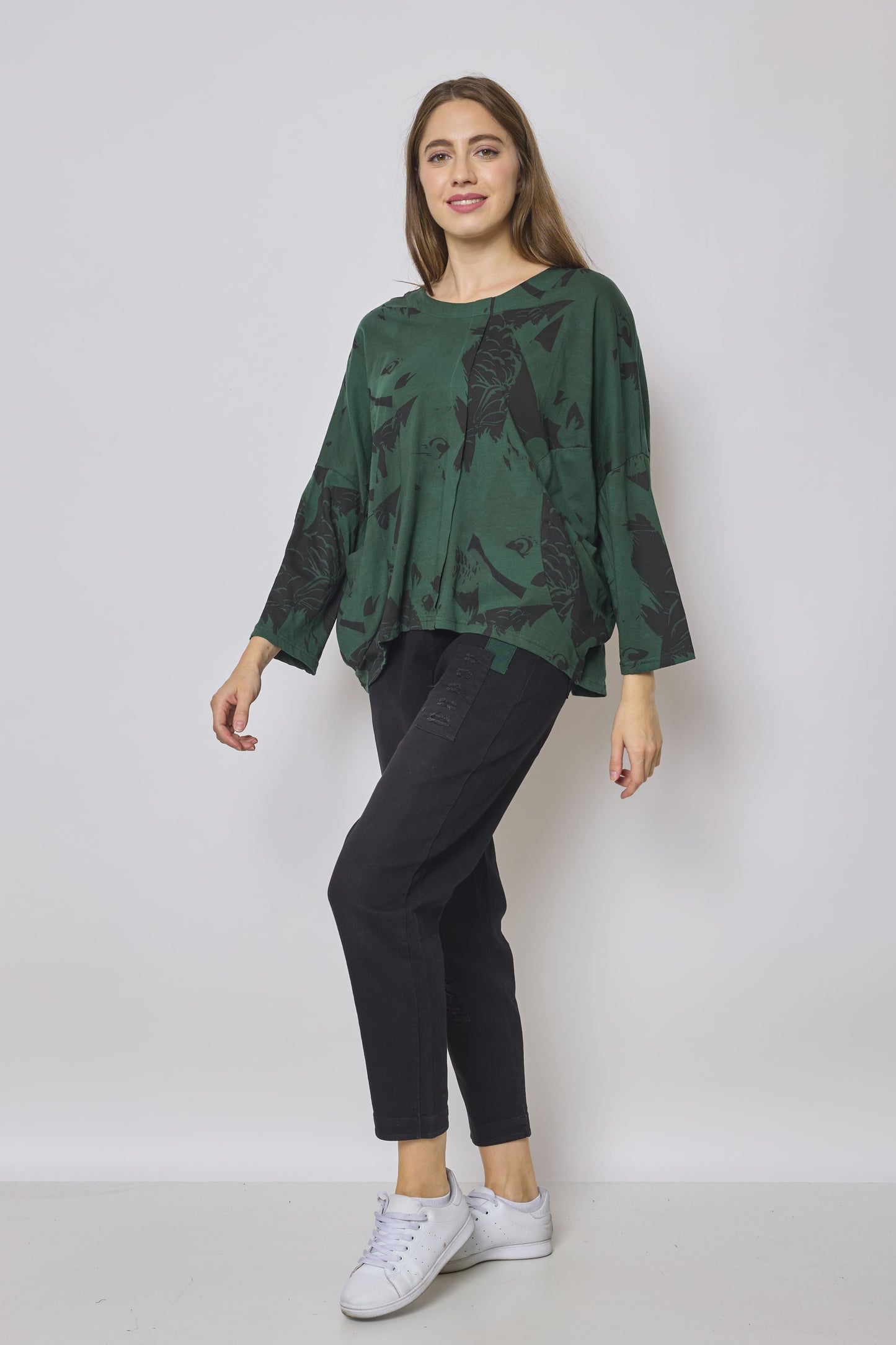 Blusa in cotone fantasia aquila