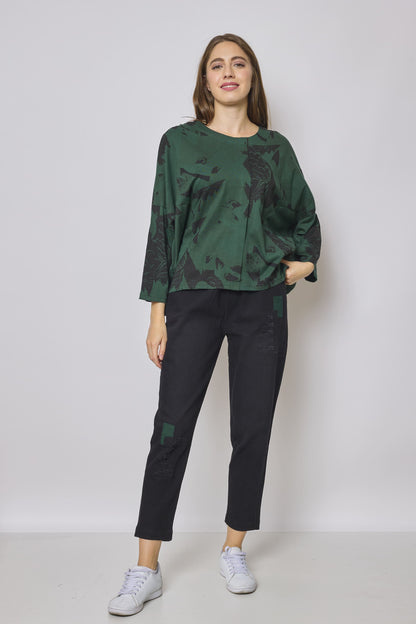 Eagle-patterned cotton blouse